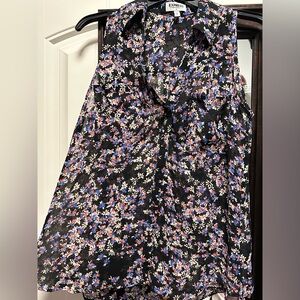 Express Black and Blue Floral Sleeveless Blouse
